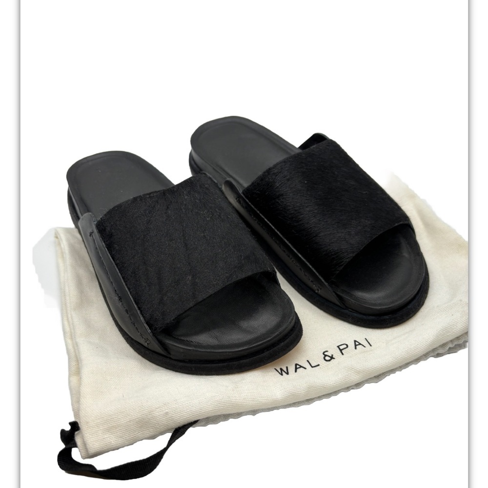 WAL & PAI SAGA black leather calf hair Slide size 5.5 36
